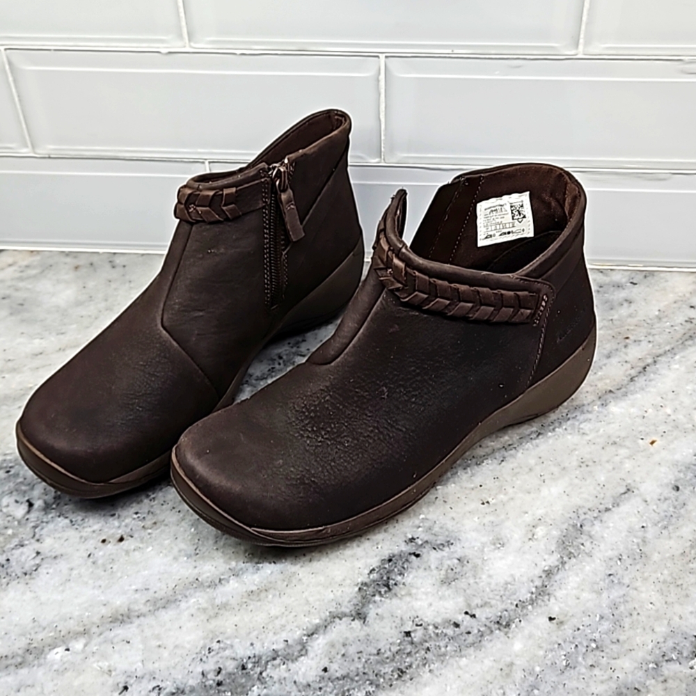 Merrell Braided Bluff  Brown Leather Zip Up Ankle Boot Air Cushion Size 7